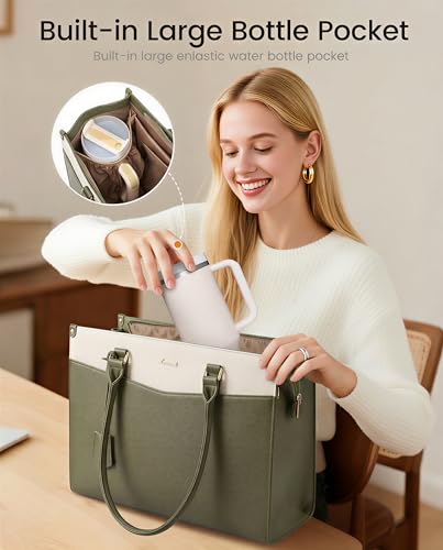 Image of LOVEVOOK Laptop Bag for Women, 2-in-1 Tote Purse with Clutch & Cup Holder, Waterproof Briefcase for Work Travel