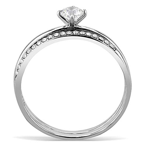 Women's Stainless Steel Round Cut Solitaire Engagement Wedding Set3