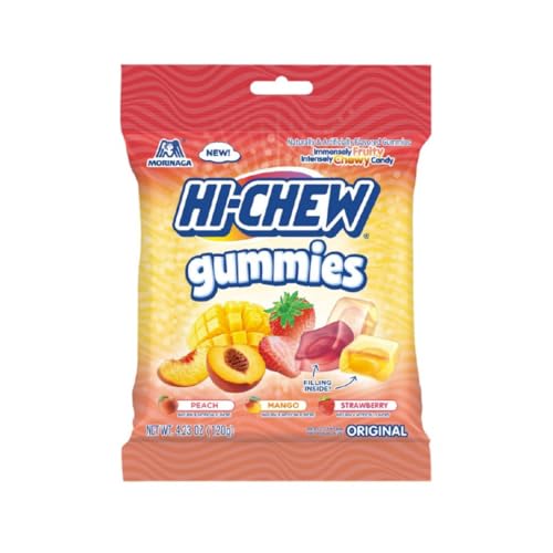 HI-CHEW GUMMIES Candy Bag of 9, 4.23 oz each, Mango Peach Strawberry Gummy Candy, Unique Fun Soft & Chewy, Immensely Juicy Fruit Flavors