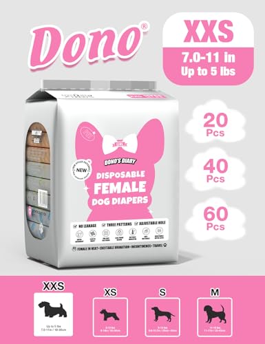 Dono Hunde Windeln Weiblich,20 Stück,Hundewindeln für Hündinnen,Katzenwindeln,Nässeindikator, Hund Läufigkeitshose für Hunde in der Saison,super saugfähig,Inkontinenz,Hitze,XXS,XS,S,M