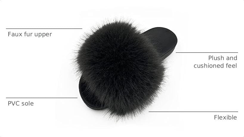 Image of Women's Faux Fur Slides Slippers Fluffy Fuzzy Sandals Open Toe Furry Slide Flip Flop Indoor Outdoor