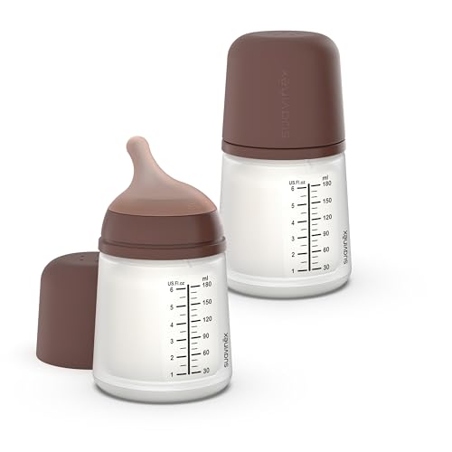 Suavinex, Pack 2 Biberons Anti-Colique Zero Zero, Tétine à Débit Adaptable (A) en Silicone, Bébés +0 Mois et Nouveau-nés, Spécifique Allaitement Maternel, Lait Maternel et Poudre, 180 ml, Deep
