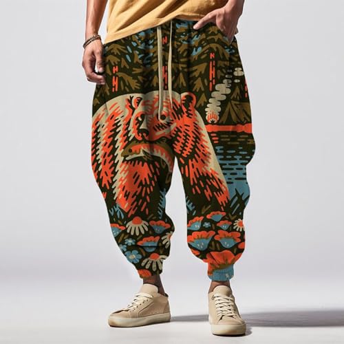Japanese Pants Men Casual Baggy Anime Print Joggers Sweatpants Elastic Drawstring Tapered Boho Hippie Harem Pants2