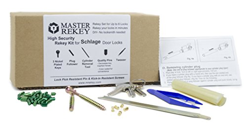 Master Rekey Top Security Rekey Kit For Schlage Door Lock, 5-Pin Tumbler Sets w/ Lock Pick Resistant pin, Kick-In Resistant Screws, and Pre-cut Keys (Key Cut #1)