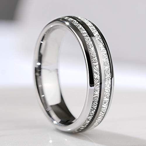 THREE KEYS JEWELRY 6mm 8mm Tungsten Wedding Ring Imitated Meteorite Silver Polished Band3