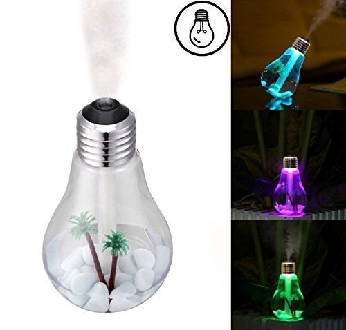 BerryKing Healthbulb Humidificateur d'air Diffuseur 400 ml (55ml/h) avec LED pour chambre à coucher Salle de séjour Bureau incl. pierres et palmiers