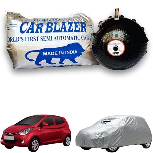 Image of CARBLAZER Portable & Semi-Automatic Full Body Car Covers: Heavy Duty Device| Anti-Theft| Dust & Scratch Proof | Water & Wind Resistant|Custom Fit| Dual-Side Cover, Compatible for Hyundai EON