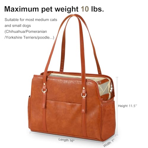 Lasaviin Hundetragetasche, modische Leder-Haustier-Tragetasche mit Taschen, von Fluggesellschaften zugelassen, weiche Seiten, für Welpen, Katzen, Hunde, Braun