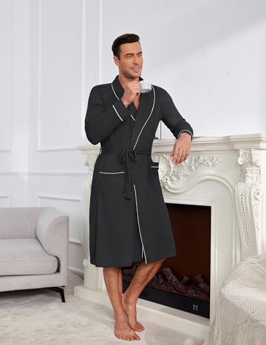 Ekouaer Mens Robes Lightweight Waffle Knit Kimono Bathrobe Long Sleeve Sleepwear Soft Knee Length Robe with Pockets S-3XL3