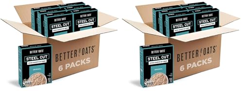 Image of Better Oats Steel Cut Instant Oatmeal Packets, Original Flavor with Flax Seeds, Quick-Cooking Breakfast, Box of 10 Pouches, 11.6 Ounce (Pack of 12)