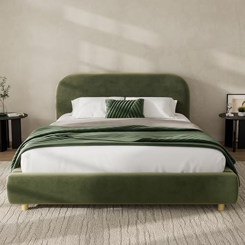 Queen Size Bed Frame Upholstered Cloud Boucle Platform Beds Frames