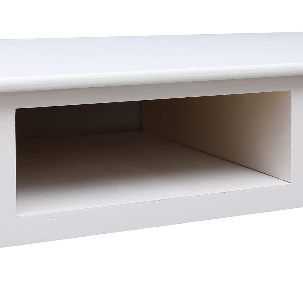 Biurko białe z litego drewna paulownia, 108 x 45 x 76 cm, z 2 szufladami i otwartą półką, biurko komputerowe do biura, biura domowego, gabinetu, wszechstronnego stołu roboczego do prac