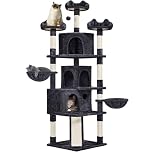 Yaheetech 194cm Large Cat Tree, Multi-Level Cat Tower with 3 Big Comfy Condos, Scratching Posts, 3 Cozy Perches, 2 Baskets, Activity Center for Indoor Cats Black