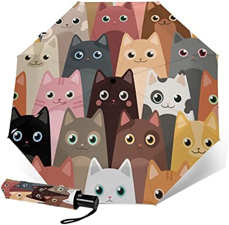 Septrainbow Cartoon Cat Folding Umbrellas Automatic Open Close Foldable Umbrella Windproof Compact Travel Umbrella with UV Protection for Rain and Sun (Cute Cartoon Cat -Outside)