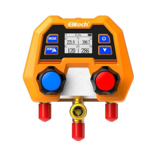 Elitech Manómetro Digital para Sistemas HVAC, Refrigeración y Aire Acondicionado - Compatible con Refrigerantes R410A/R454B/R134, etc., Medición de Presión y Temperatura 3 Puertos Pantalla LCD DMG-2SE