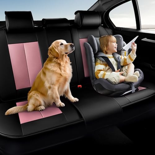 Image of Coverado Car Seat Covers, Back Seat Cover, Rear Car Seat Cover, 3-Pieces Waterproof Car Seat Cushion, Car Seat Protector, Faux Leather Seat Cover Seat Protector Universal Fit Most Cars, Black&Pink