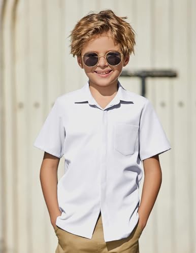 Image of Arshiner Boys Short Sleeve Dress Shirts Solid Button Down Shirts | formal Uniform School Shirt, for 4-12 Years, Hidden Buttons, with Chest Pocket, Regular Fit, Summer Tee top for Kids