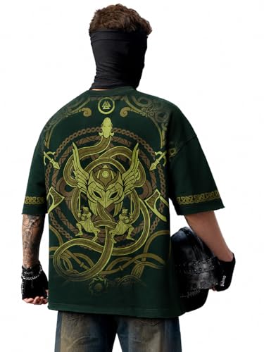 Image of The Souled Store Vikings: Longship Men and Boys Short Sleeve Rpund Neck Brown Embroidered Cotton Oversized Lightweight Breathable Drop Shoulder Streetwear T-Shirts