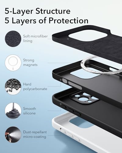 Image of ESR for iPhone16 Pro Case with MagSafe, Supports Magnetic Charging, Smooth & Slim Silicone Case, TPU, Shockproof, Full Screen and Camera Protection, Soft Microfiber Lining,Black