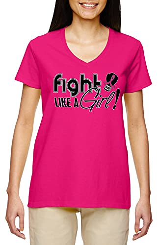 Fight Like A Girl Signature Breast Cancer T-Shirt Ladies V-Neck Hot Pink [2Xlarge] #TOP11