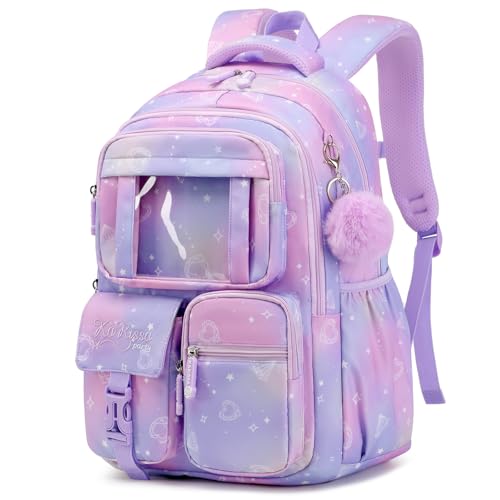 PIG PIG GIRL Kids Backpack for Girls - School Bags for Middle School Students - Book Bag for Elementary Primary - Kawaii Ita Backpack - Purple