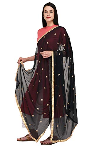 Dupatta en mousseline brodée haut de gamme voile traditionnel noir Aashita