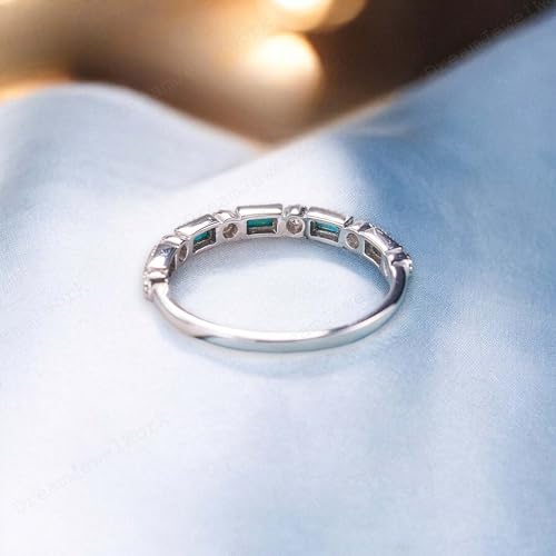 Turquoise Wedding Band 925 Sterling Silver Half Eternity Turquoise Ring Baguette Cut Turquoise Diamond Band Stacking Match Ring Valentine Day Gift For Her3