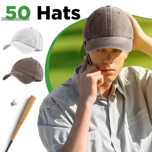 Image of Bonuci 24 /50 Pack Vintage Baseball Hat Bulk Washed Baseball Cap Adjustable Cotton Golf Hats for Men Women Sports
