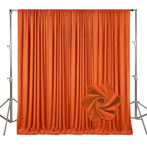 Image of 10ft x 10ft Orange Backdrop Curtains for Parties, Polyester Fabric Backdrop Drapes with Rod Pockets for Weddings, Birthday, Halloween, Photography, Christmas Party Background Curtain, 2 Panels