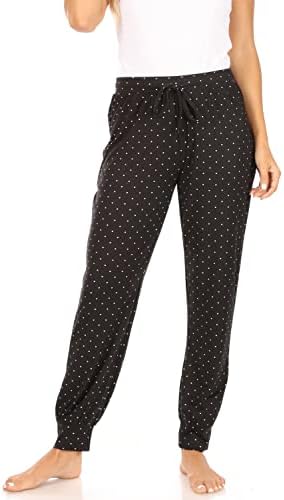 TAHARI Soft Cozy Pajamas for Women, Relaxed Jogger Pajama Pants for Women w/Drawstring, Pink Stripes and Black w/White Pin Dots Birthday Gifts for Womens Pajama, Medium