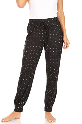 Tahari Soft Cozy Pajamas For Women, Relaxed Jogger Pajama Pants For Women W/Drawstring, Pink Stripes And Black W/White Pin Dots Birthday Gifts For Womens Pajama, Medium #TOP19