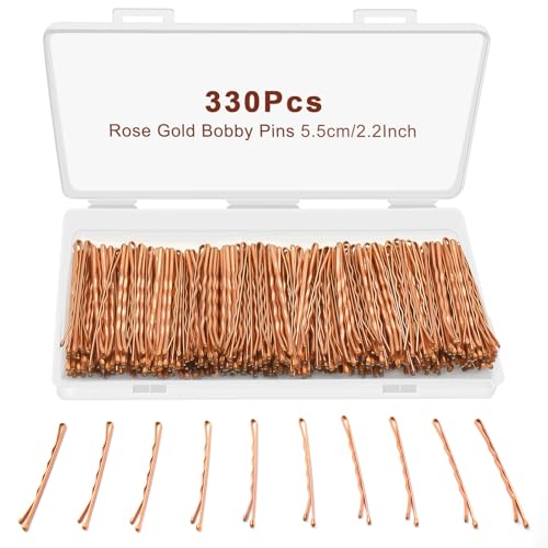330 PCS Rose Gold Bobby Pins for Women Girls, YINGFENG 2.2 Inch Long Super Grip Blonde Hair Pins with Box, Reusable Non Slip Hair Pins, For Buns, Thick Hair Thin Hair And All Hair Types