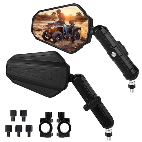 Adventure Motorcycle Mirrors - Universal 7/8 Handlebar Ram Ball ATV Mirrors 360 Adjustable M10 M8 Black Convex Foldable Rear View Mirror Compatible with ATV Scooter Street Bike Dirt Bike and More