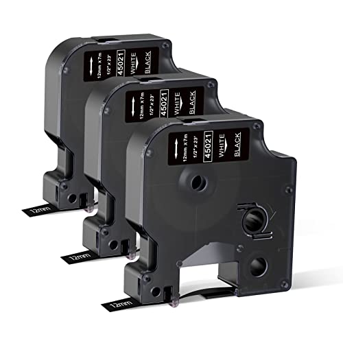 3X Compatible para usar en lugar de Dymo 45021 12mm x 7m Blanco sobre Negro, Impresión de Etiquetas compatible dymo d1 Manager 160 210D 260P 280 360D 420P 450D Rhino 4200 Cover