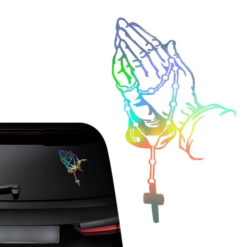 Image of 1 PC Praying Hand Decal Sticker, Premium Vehicle Decals, Praying Hands & Rosary Sticker - Car, Truck, Computer, Wall, Any Clean Smooth Surface - Vinyl Perfect for Bumper Stickers (Multicolour)