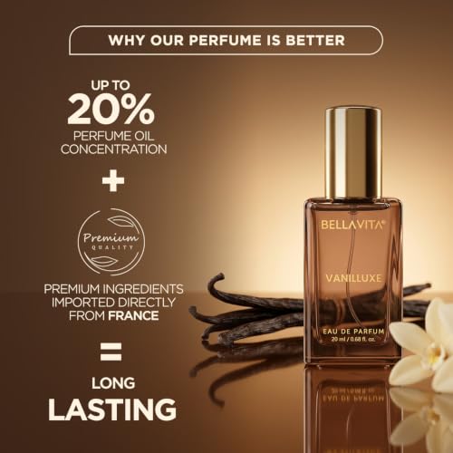 Image of BELLAVITA Vanilluxe | Long Lasting | 20ml | Perfume for Man |Unisex Perfume | Cedarwood, Jasmine | Musky, Floral, Vanilla Premium Fragrance