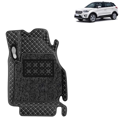 Image of KINGSWAY Accessories Premium 7D Car Foot Mats Only Compatible with Hyundai Creta (Year 2015 to 2017) All Model, Set of 3 Pcs, 100% Waterproof & Washable Luxury 7D Car Floor Mats, Classic Black