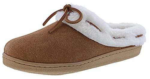 Clarks Women's Sydney Indoor Outdoor Faux Fur Slippers (10 M US, Cognac Cow Suede)
