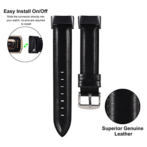 Image of QINGQING Leather Charge 5 Band, Compatible with Fitbit charge 5 bands for Women Girls, Genuine Leather Band Replacement Strap Wrist band for Fitbit Charge 5 Advanced Fitness & Health Tracker (Black)