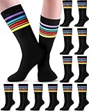 Syhood 12 Pairs Rainbow Knee High Socks Striped Pride Tube Socks Thigh High Stockings for Parades LGBTQ Gay Pride Festivals