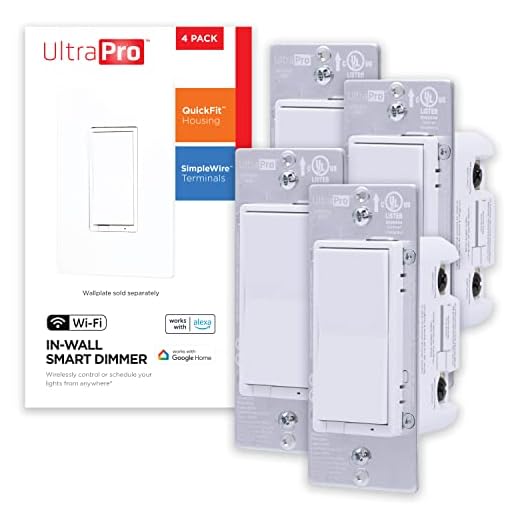 UltraPro Wi-Fi Smart Dimmer, 2.4GHz Wi-Fi, QuickFit & SimpleWire, 3 Way Dimmer, Works with Alexa, Google Assistant, SmartThings, No Hub Needed, UL Certified, Needs Neutral Wire, White, 4 Pack, 51414