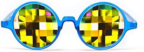 GloFX Transparent Blue Kaleidoscope Glasses – Rainbow Bug Eye – Flat Back