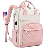 bagswan Laptop Backpack for Women Work - 15.6 Inch Travel Backpack Fashion Work Business Backpacks Purse Warterproof College Teacher Nurse Computer Daypack Beige Pink