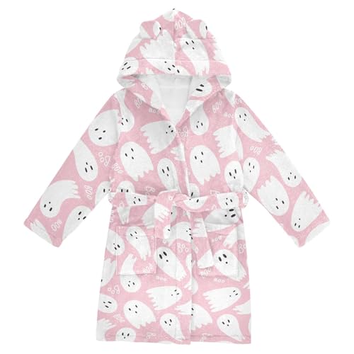 WIFIU Toddler Baby Hooded Bathrobe for Boys Girls Ghost Printed, Soft Plush Bath Towel Robe with 2 Pockets for 4-6 Years