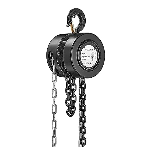 SPECSTAR 10 Feet Manual Hand Chain Block Hoist with 2 Hooks 1 Ton Capacity Black