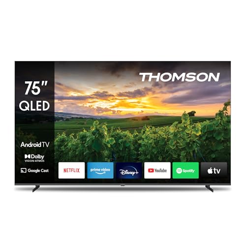 THOMSON 75 Pulgadas (189 cm) QLED Televisor - Smart Android TV (WLAN, HDR, Triple Sintonizador DVB-C/S2/T2, Control de Voz) - 75QA2S13-2023