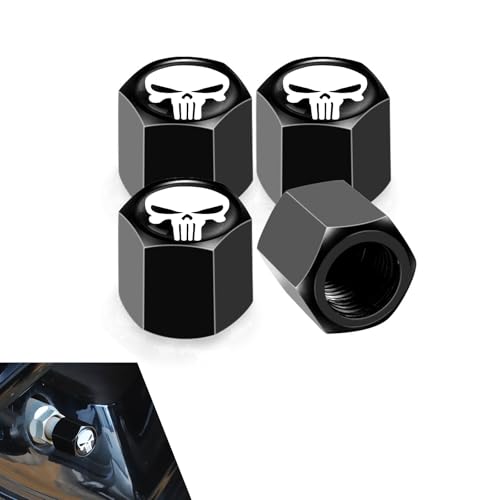 Zigeiya 4 PCS Skull Tire Valve Stem Caps, Universal Valve Cover, Alloy Decorative Wheel Cap, for Cars Trucks (White)