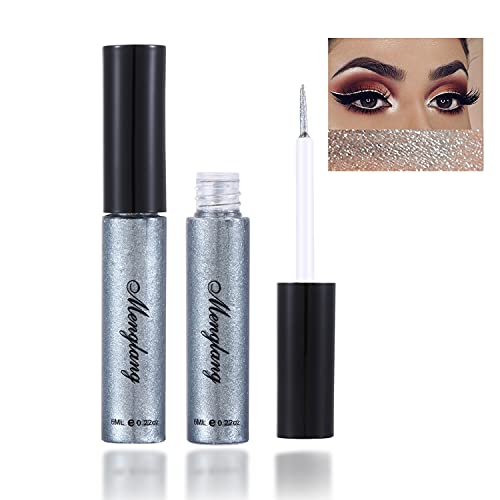 2023 Upgraded Liquid Glitter Eyeliner Set, Metallic Shimmer Glitter Eyeshadow, Long Lasting Waterproof Shimmer Sparkling Eyeliner Eye Shadow - Silver #TOP21