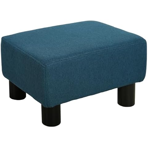 HOMCOM Stylish Blue Linen Fabric Footstool Cover