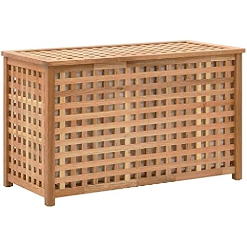 vidaXL Solid Walnut Wood Laundry Chest with Washable Bag Cover